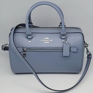 Coach Rowan satchel, blue/silver, with shoulder strap